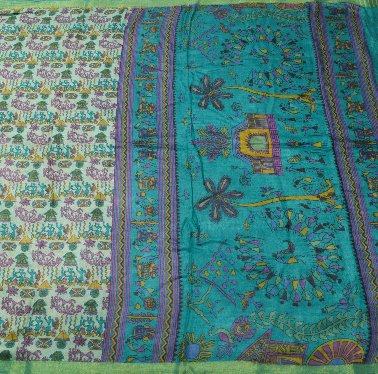 Sushila Vintage Warli Printed Saree 100% Pure Woolen Woven Soft 5 YD Sari Fabric