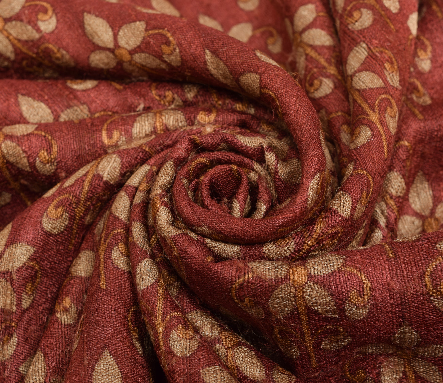 Sushila Vintage Maroon Floral Saree 100% Pure Woolen Woven Sari Craft Fabric