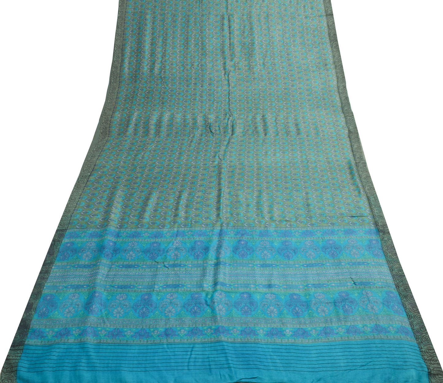 Sushila Vintage Green Soft Saree 100% Pure Woolen Woven Floral Sari Fabric