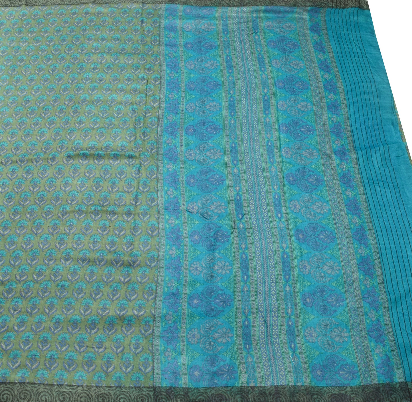 Sushila Vintage Green Soft Saree 100% Pure Woolen Woven Floral Sari Fabric