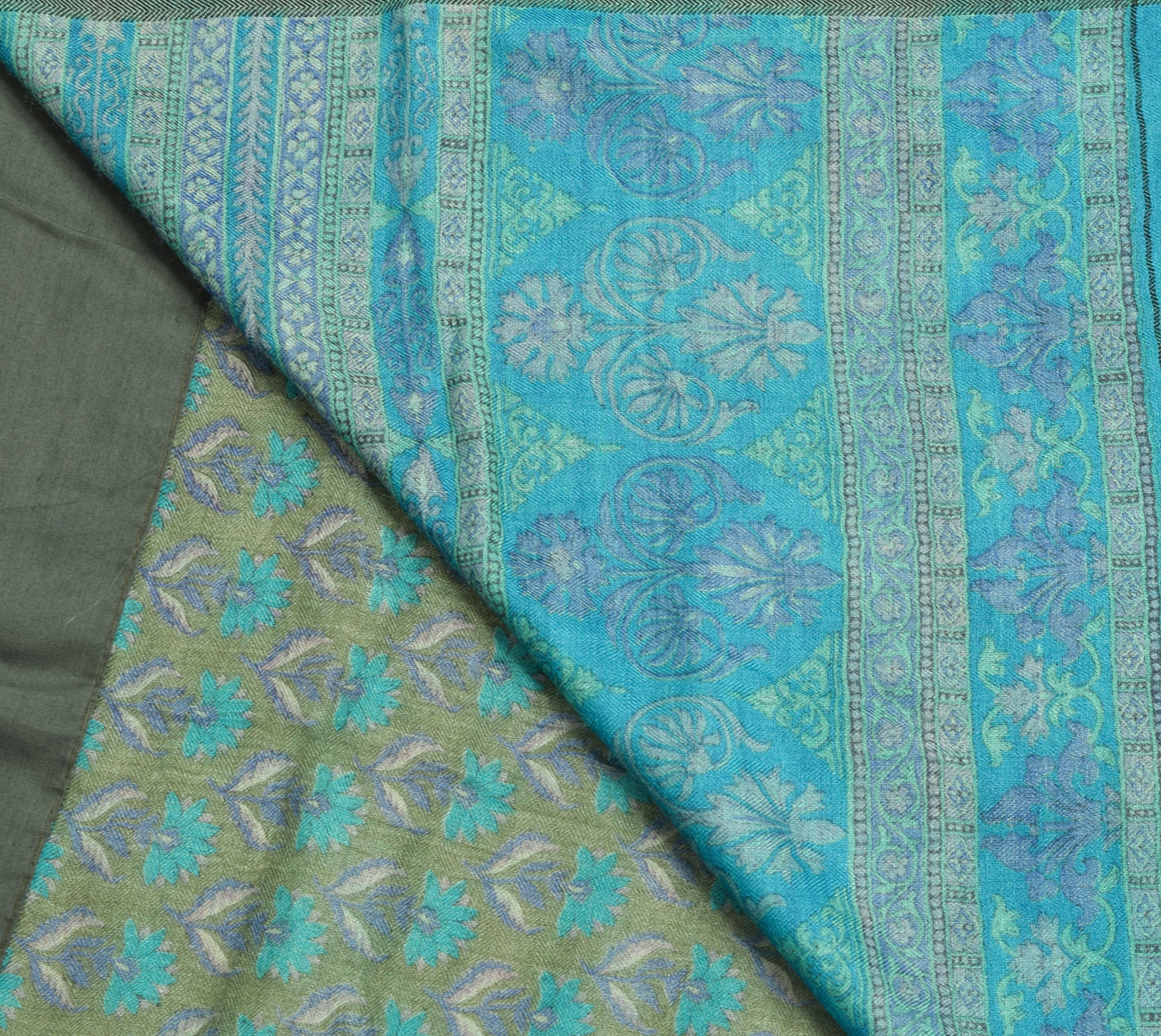 Sushila Vintage Green Soft Saree 100% Pure Woolen Woven Floral Sari Fabric