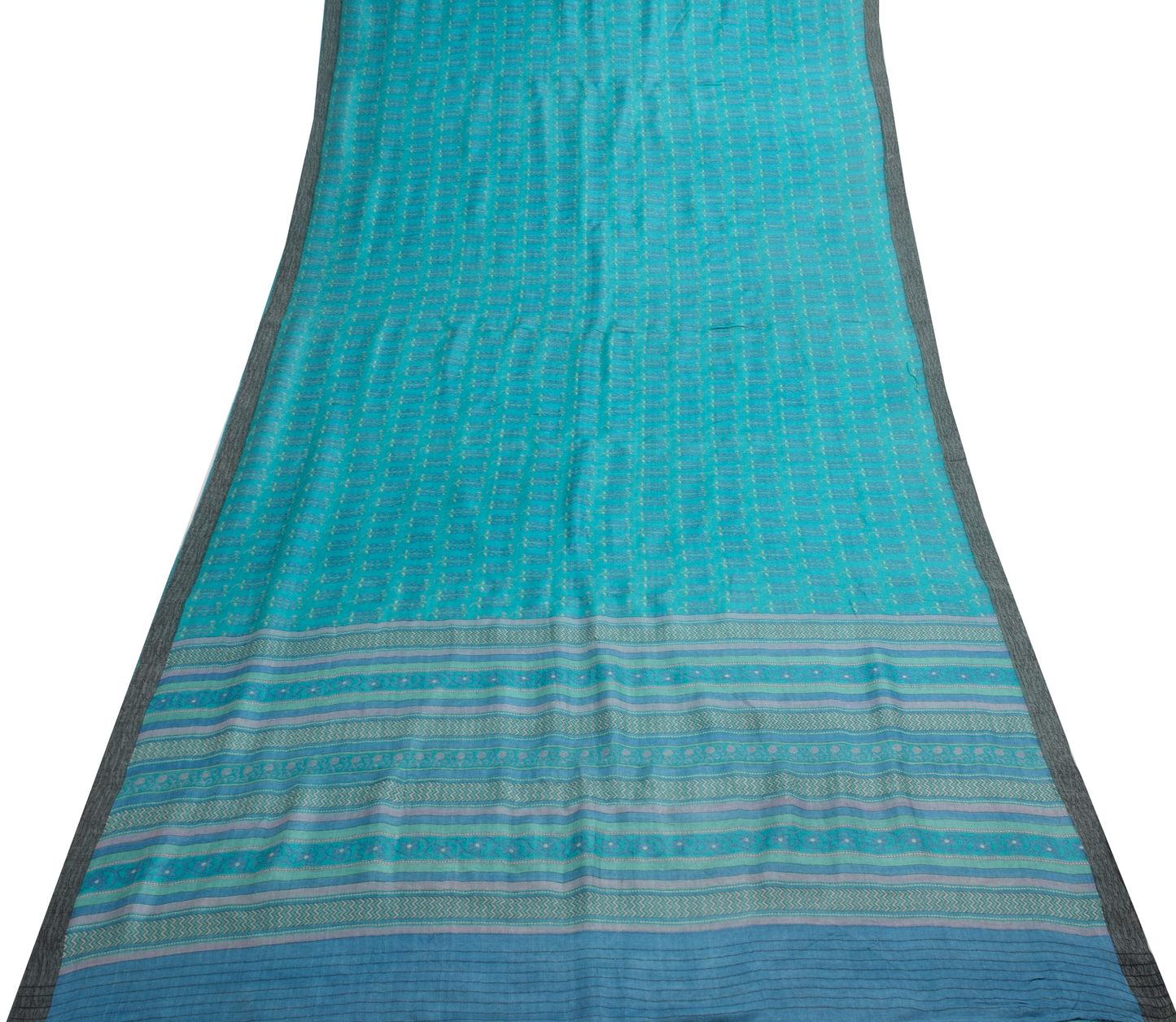 Sushila Vintage Aqua Blue 100% Pure Woolen Saree Woven Floral Soft Sari Fabric