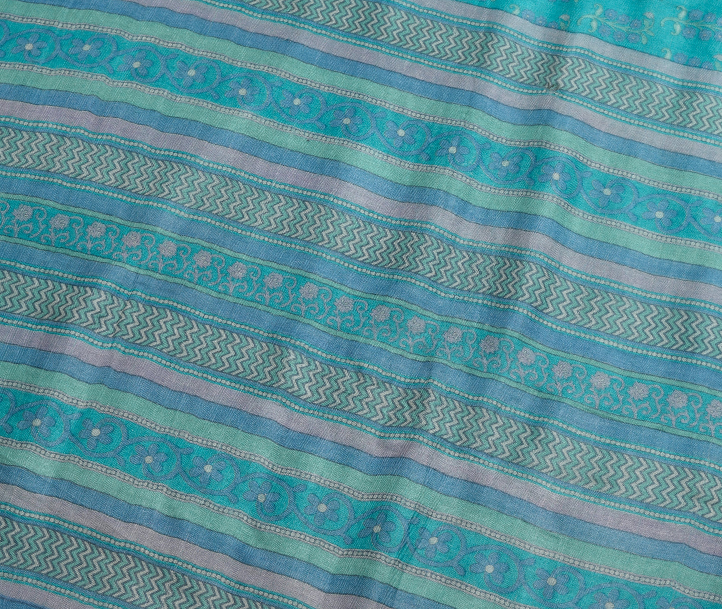 Sushila Vintage Aqua Blue 100% Pure Woolen Saree Woven Floral Soft Sari Fabric