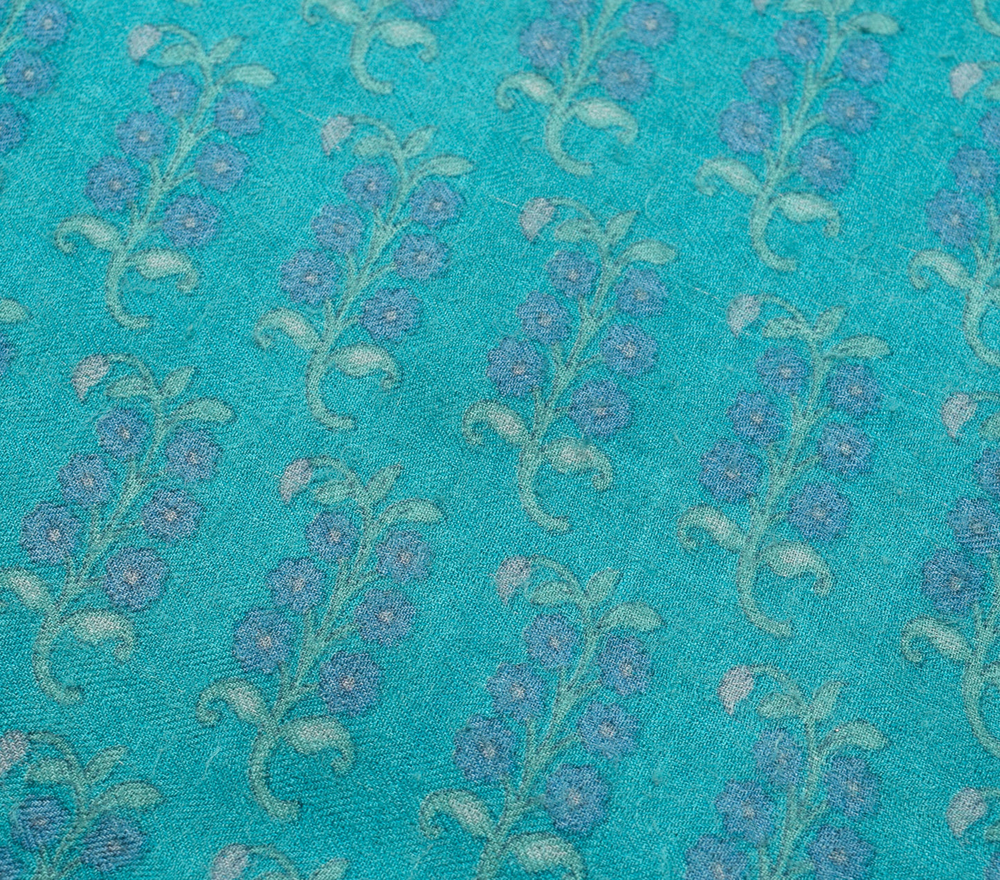 Sushila Vintage Aqua Blue 100% Pure Woolen Saree Woven Floral Soft Sari Fabric