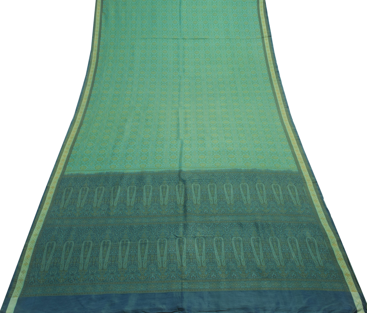 Sushila Vintage Heavy Saree Pure Silk Banarasi Woven Teal Blue Soft Sari Fabric