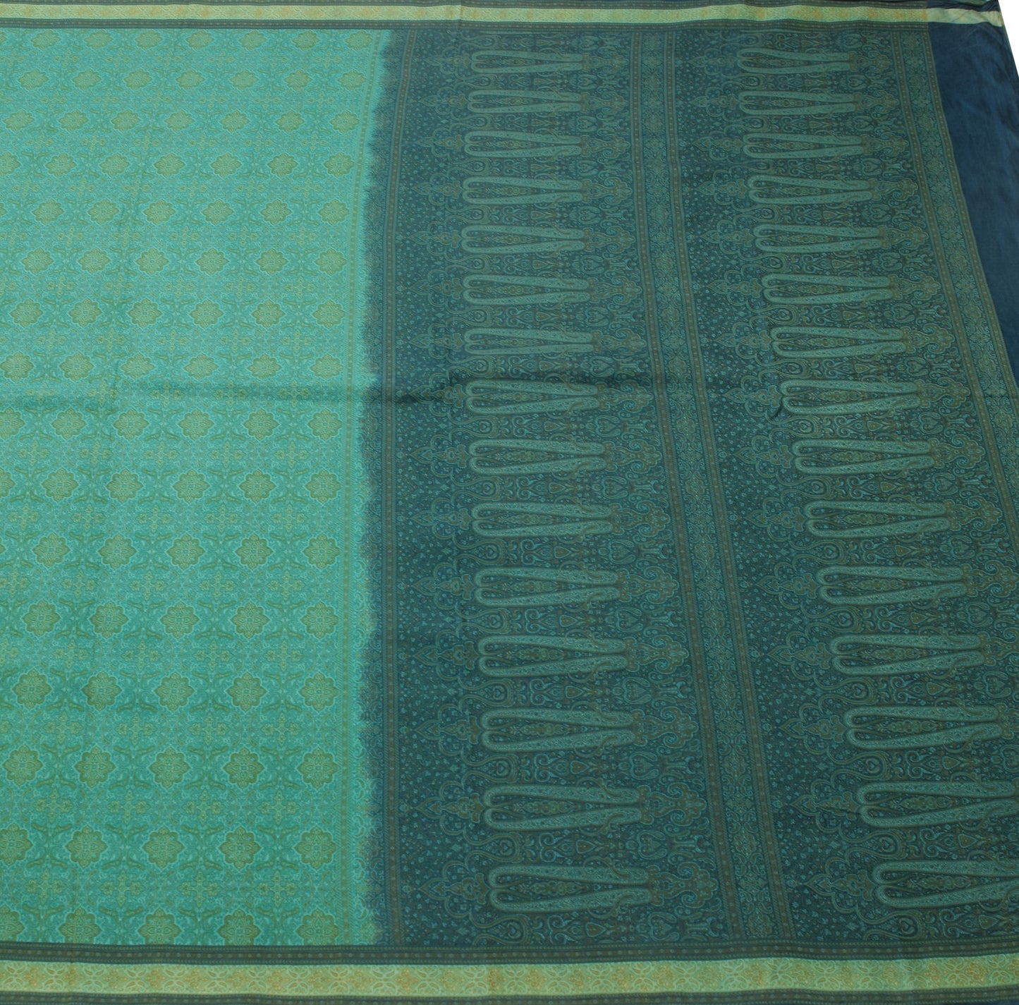 Sushila Vintage Heavy Saree Pure Silk Banarasi Woven Teal Blue Soft Sari Fabric