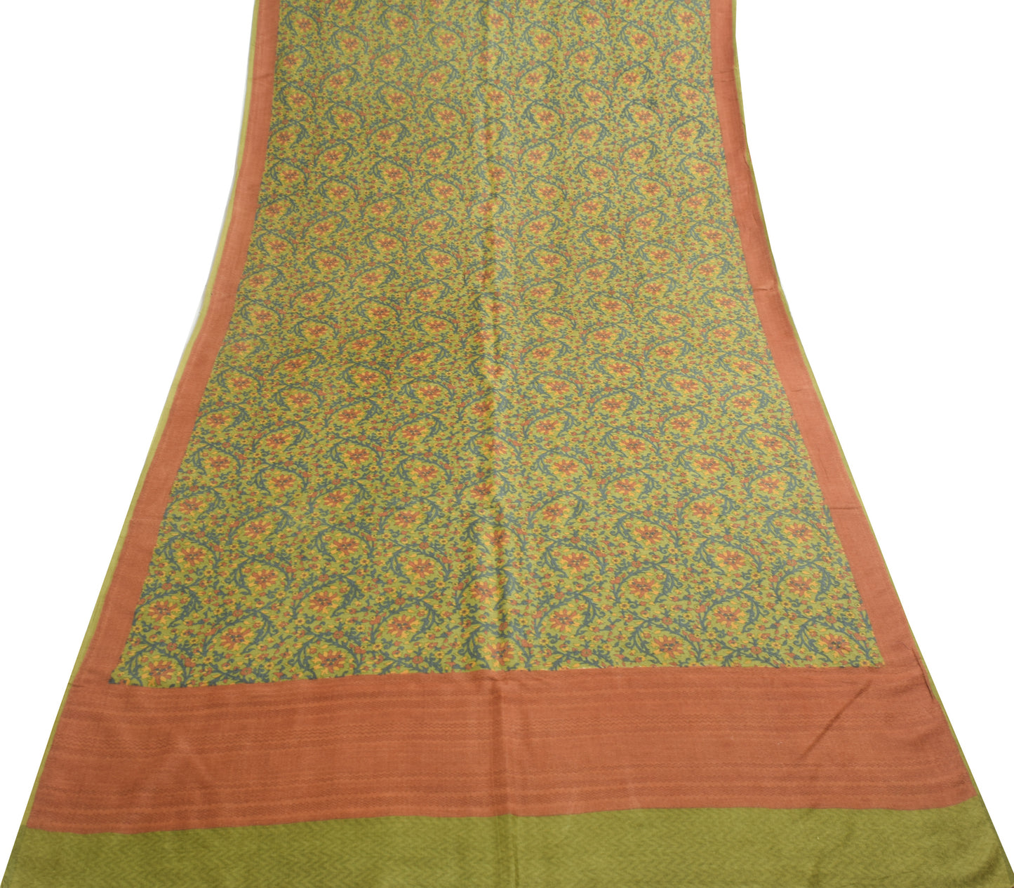 Sushila Vintage Green 100% Pure Woolen Saree Floral Woven Soft Sari Craft Fabric