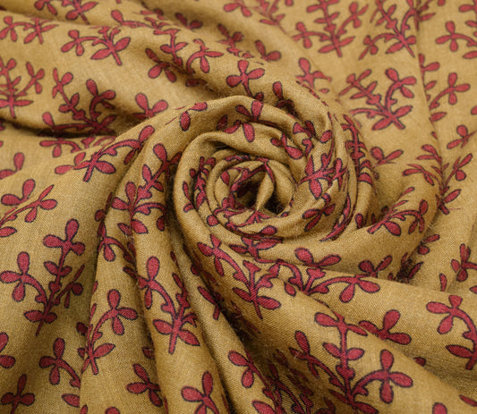 Sushila Vintage Mustard Floral Saree 100% Pure Woolen Soft Sari Branded Fabric