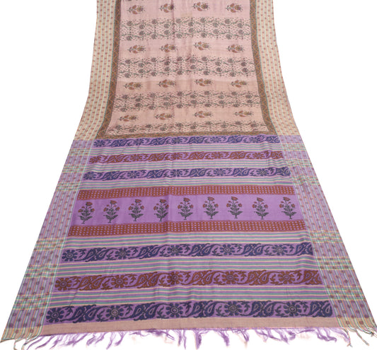 Sushila Vintage Purple Saree 100% Pure Woolen Hand Block Printed Sari Fabric