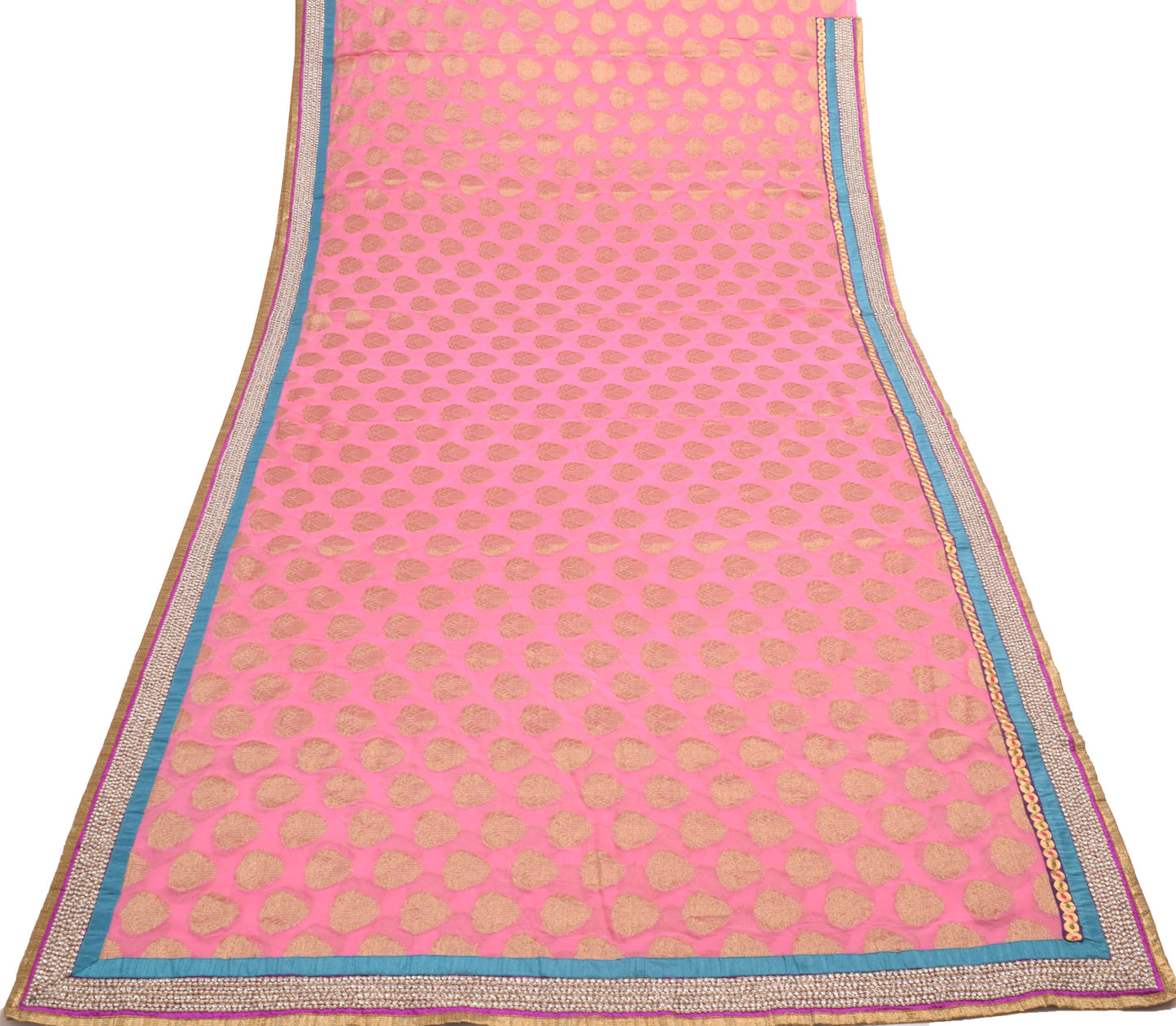 Sushila Vintage Pink HEAVY Saree 100%Pure Georgette Silk Woven Patch Work Fabric