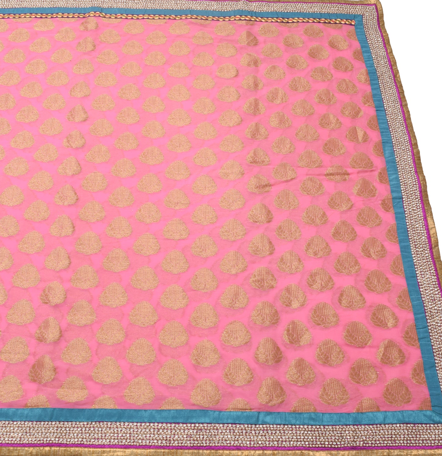 Sushila Vintage Pink HEAVY Saree 100%Pure Georgette Silk Woven Patch Work Fabric