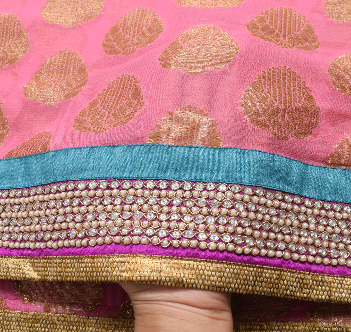 Sushila Vintage Pink HEAVY Saree 100%Pure Georgette Silk Woven Patch Work Fabric