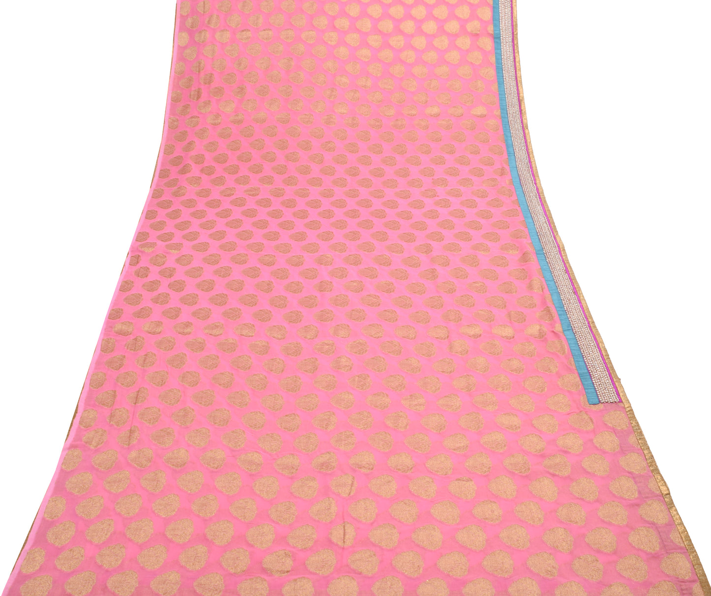 Sushila Vintage Pink HEAVY Saree 100%Pure Georgette Silk Woven Patch Work Fabric