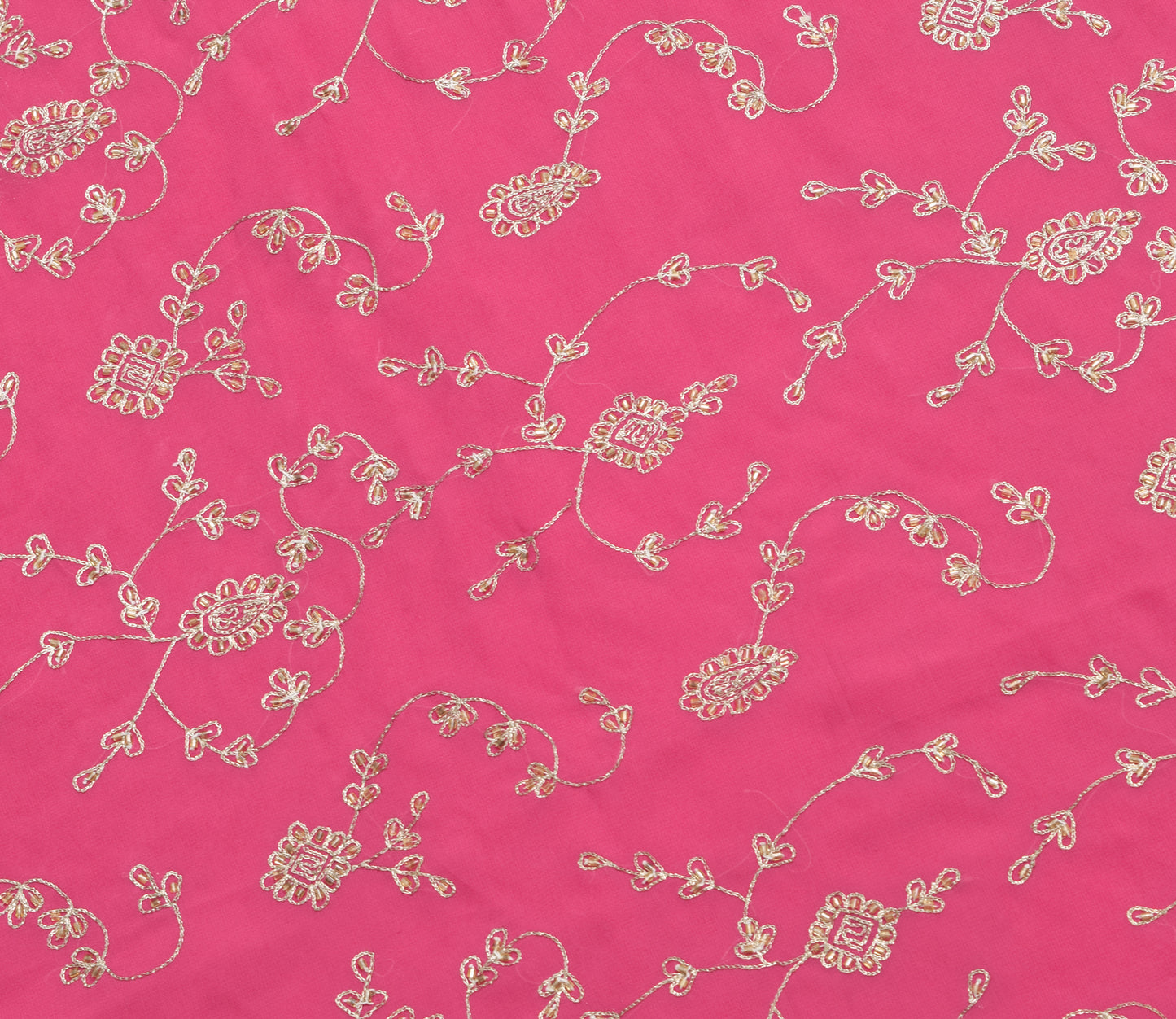 Sushila Vintage Pink Heavy Saree Georgette Silk Hand Beaded Floral Sari Fabric