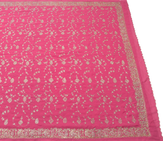 Sushila Vintage Pink Heavy Saree Georgette Silk Hand Beaded Floral Sari Fabric