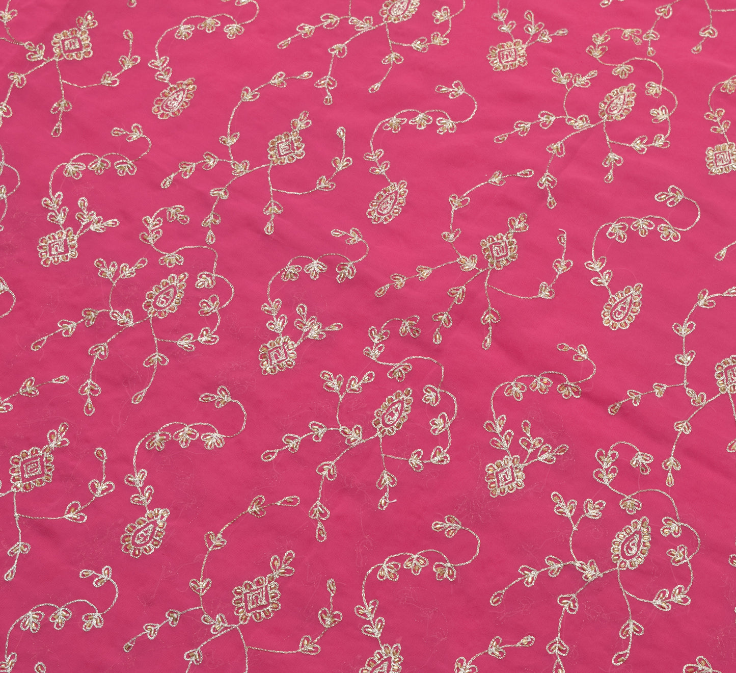 Sushila Vintage Pink Heavy Saree Georgette Silk Hand Beaded Floral Sari Fabric