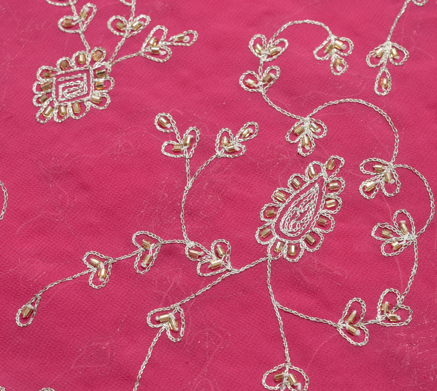 Sushila Vintage Pink Heavy Saree Georgette Silk Hand Beaded Floral Sari Fabric