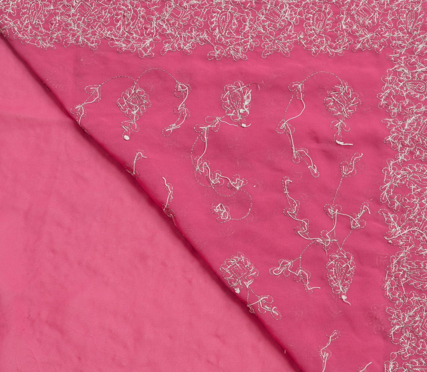 Sushila Vintage Pink Heavy Saree Georgette Silk Hand Beaded Floral Sari Fabric