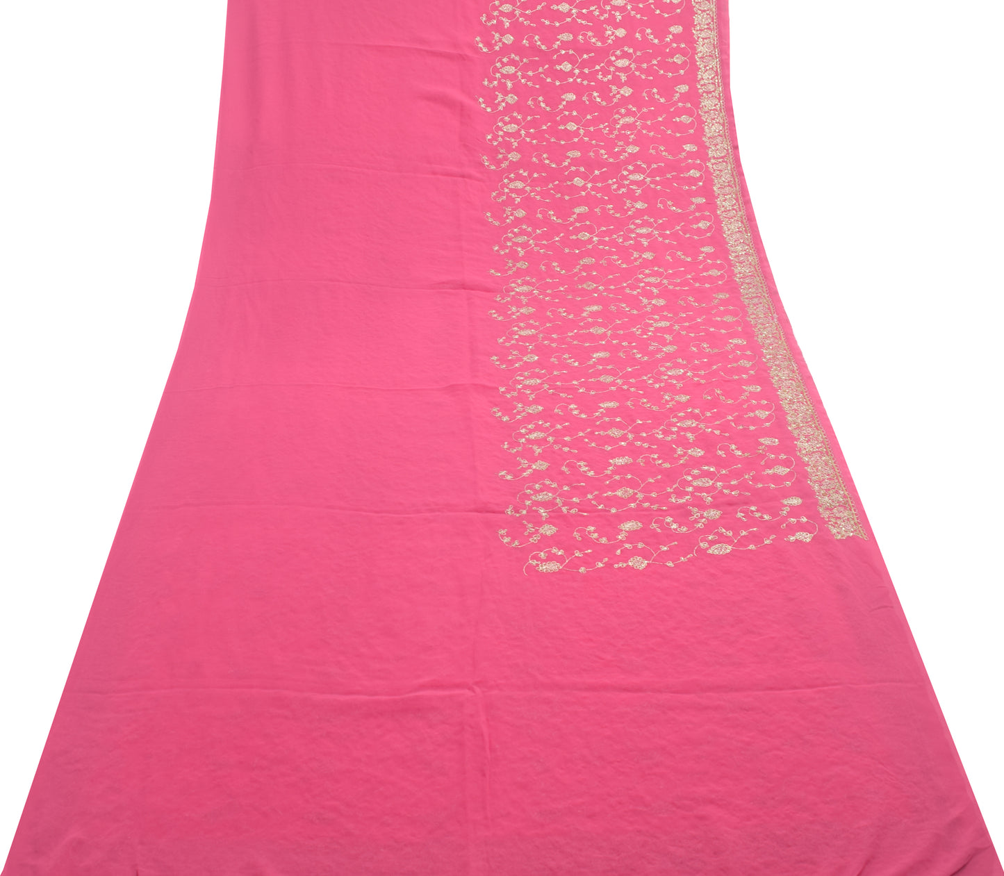 Sushila Vintage Pink Heavy Saree Georgette Silk Hand Beaded Floral Sari Fabric