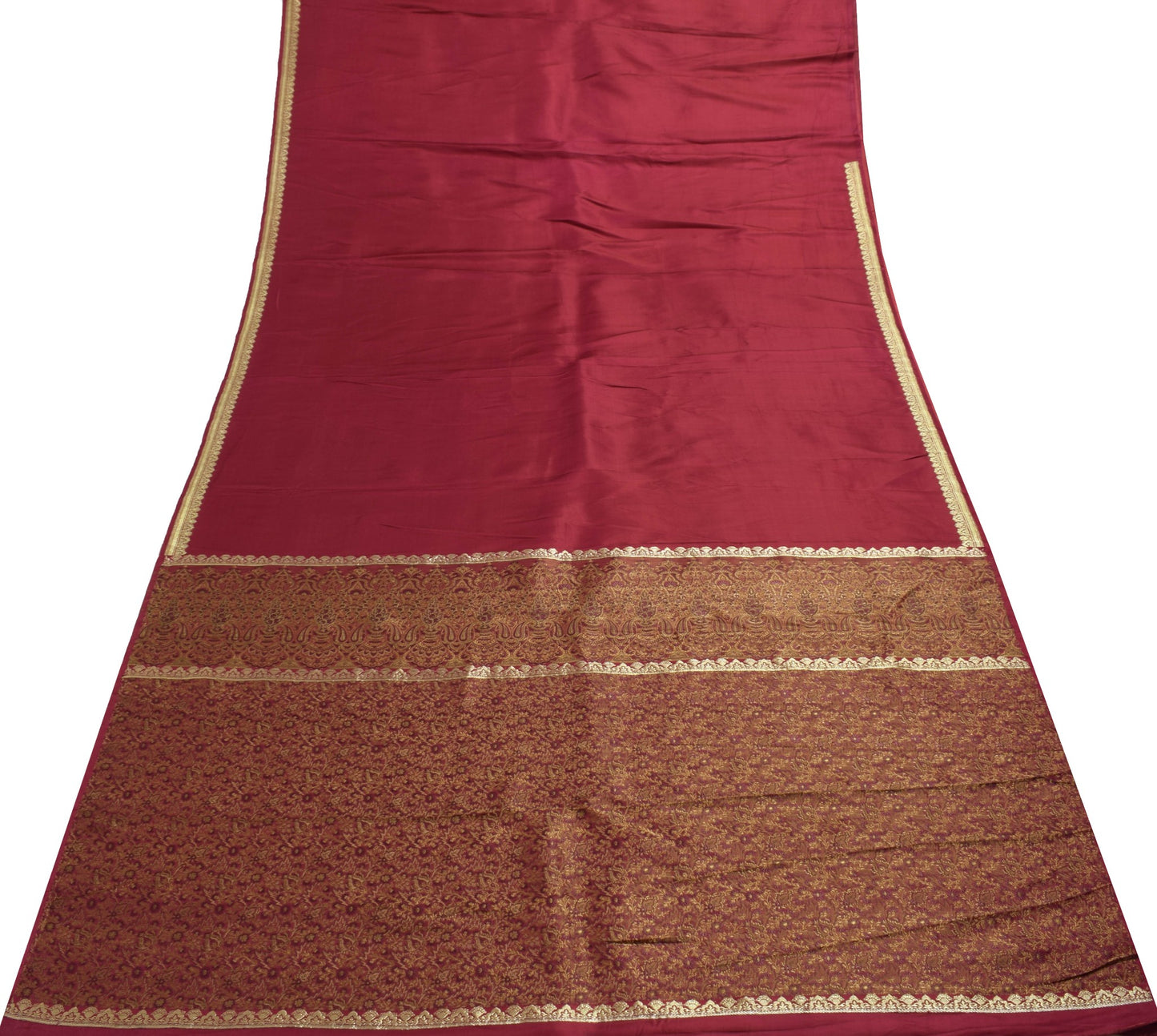 Sushila Vintage Heavy Saree Pure Satin Silk Banarasi Maroon Woven Sari Fabric