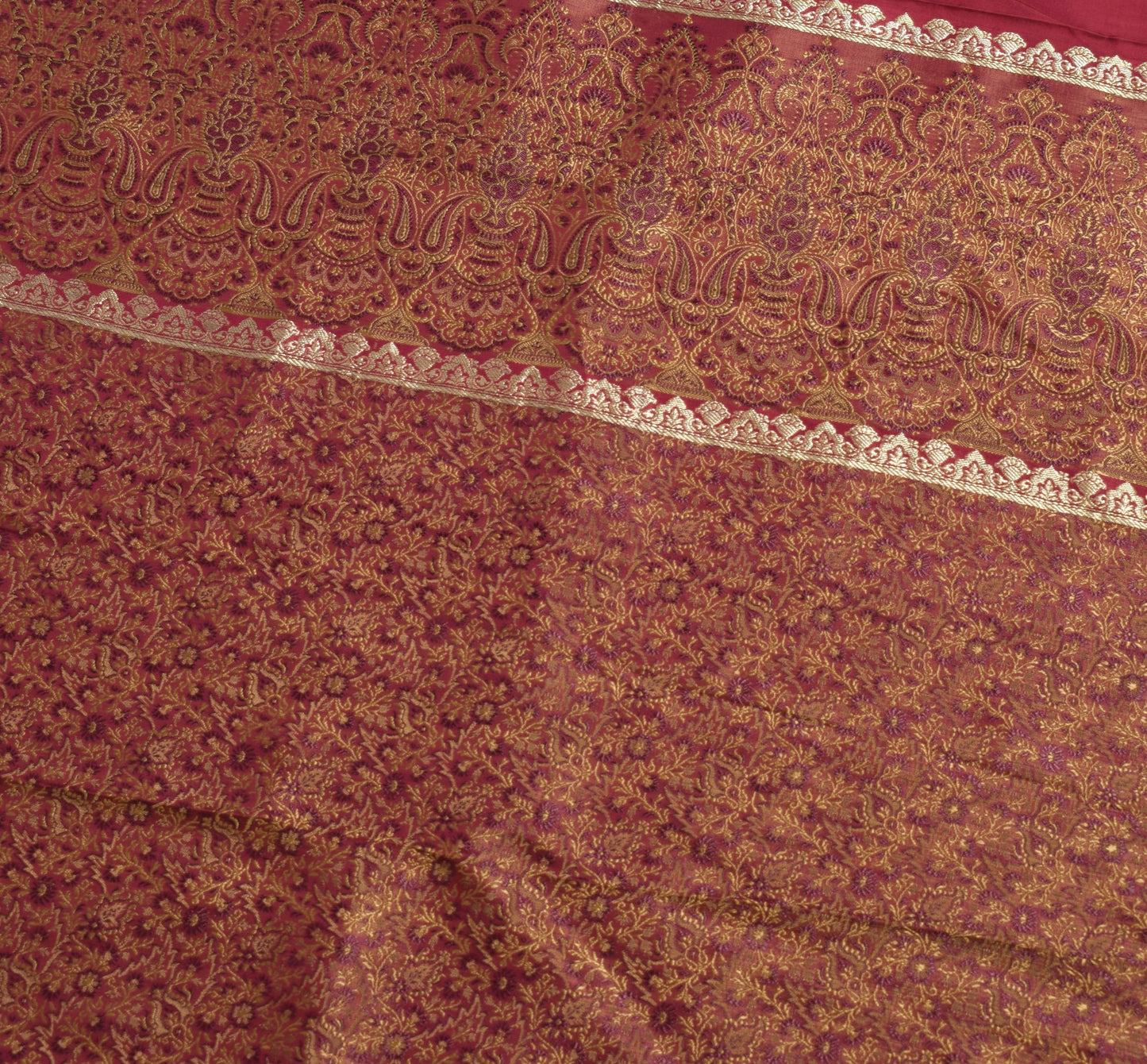 Sushila Vintage Heavy Saree Pure Satin Silk Banarasi Maroon Woven Sari Fabric