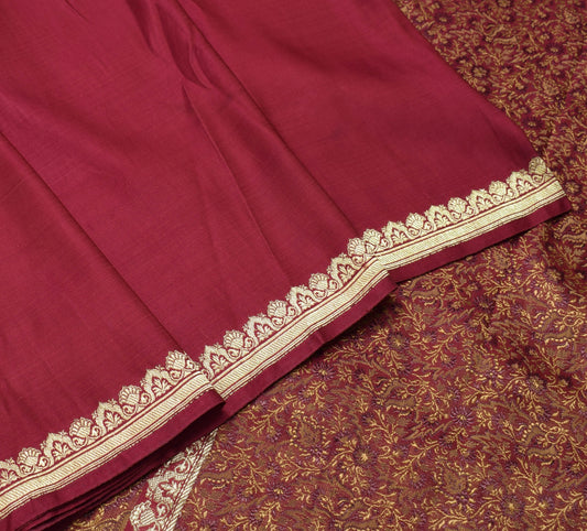 Sushila Vintage Heavy Saree Pure Satin Silk Banarasi Maroon Woven Sari Fabric