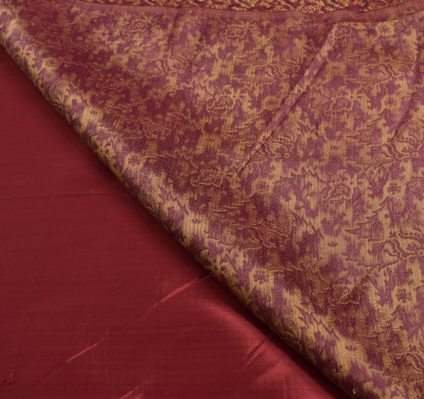 Sushila Vintage Heavy Saree Pure Satin Silk Banarasi Maroon Woven Sari Fabric