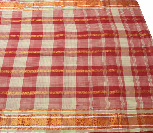 Sushila Vintage Red Green Saree 100% Pure Cotton Woven Daily Wear Sari Fabric