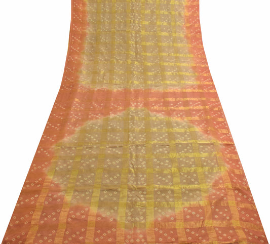 Sushila Vintage Brown Bandhani Printed Saree 100% Pure Cotton Classy Sari Fabric