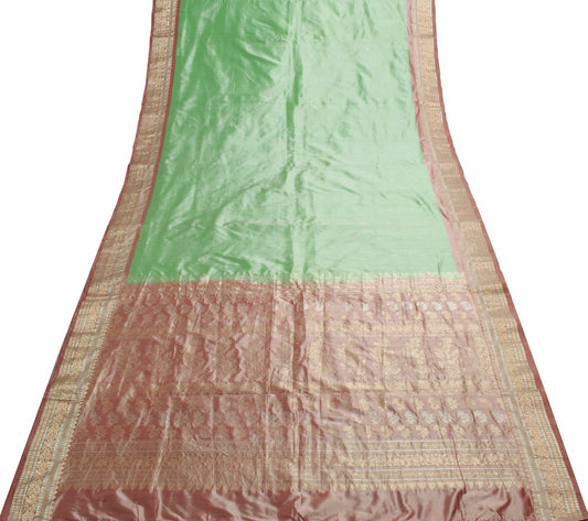 Sushila Vintage Pista Green Woven Saree 100% Pure Silk Traditional Sari Fabric