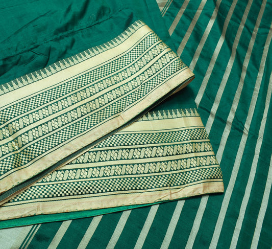 Sushila Vintage Bottle Green Saree 100% Pure Silk Woven Soft Indian Sari Fabric