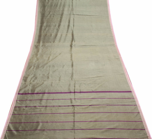 Sushila Vintage Greenish Gray Saree 100% Pure Silk Woven Soft Sari Craft Fabric