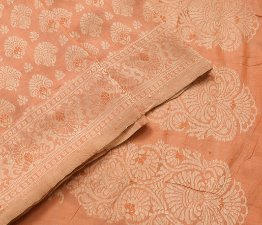 Sushila Vintage Dark Peach Saree Pure Silk Floral Woven Soft Wedding Sari Fabric