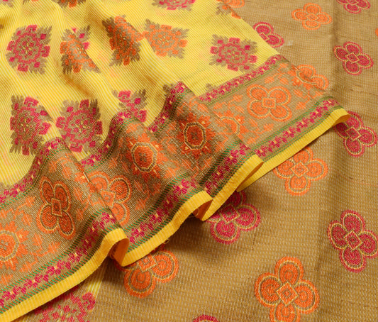 Sushila Vintage Yellow Wedding Saree Art Silk Woven Traditional Sari Fabric