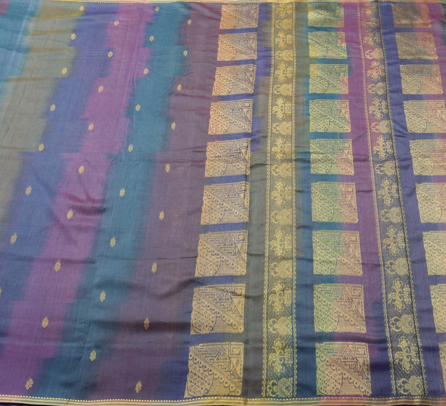 Sushila Vintage Multi-Color Woven Saree 100%Pure Cotton Floral Sari Craft Fabric