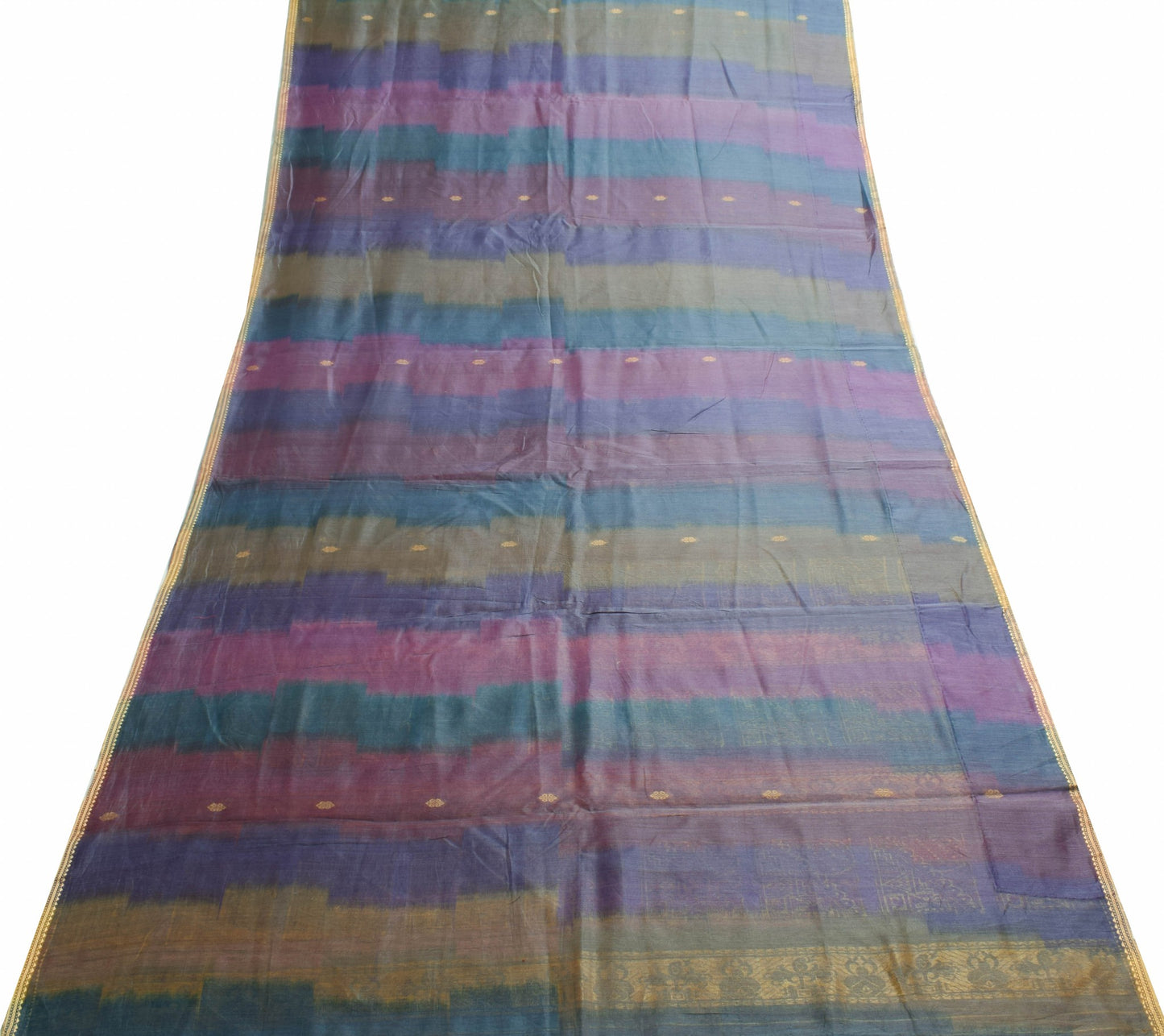 Sushila Vintage Multi-Color Woven Saree 100%Pure Cotton Floral Sari Craft Fabric