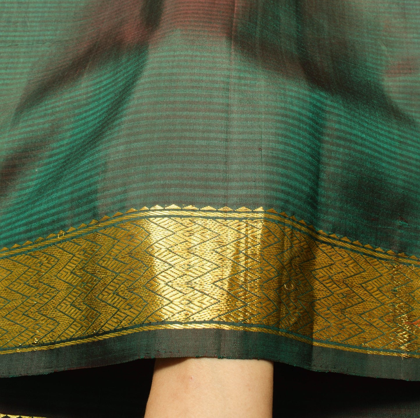 Sushila Vintage Dark Green Dual Tone Saree Pure Silk Zari Brocade Sari Fabric