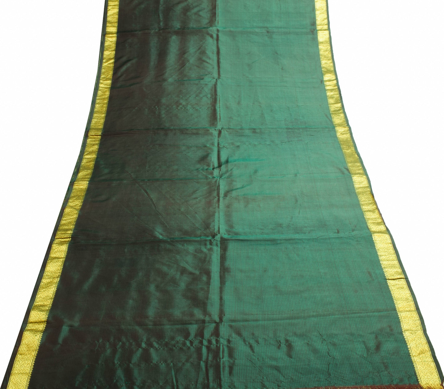 Sushila Vintage Dark Green Dual Tone Saree Pure Silk Zari Brocade Sari Fabric