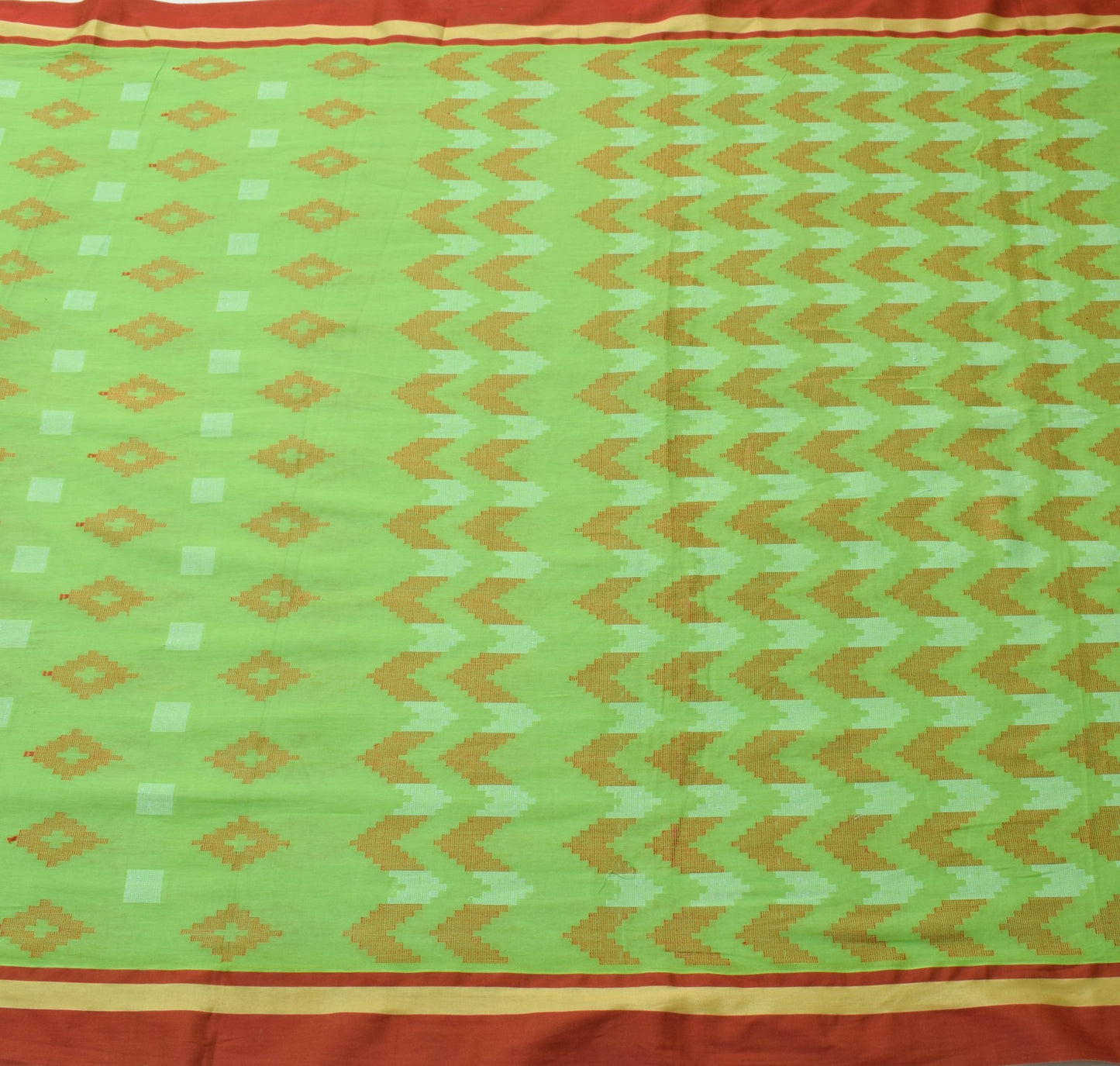 Sushila Vintage Green 100% Pure Cotton Saree Geometrical Woven Sari Craft Fabric