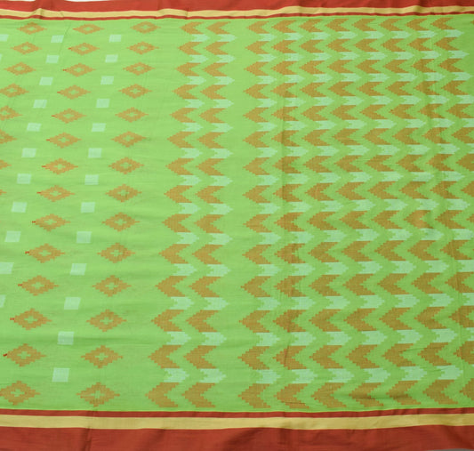 Sushila Vintage Green 100% Pure Cotton Saree Geometrical Woven Sari Craft Fabric