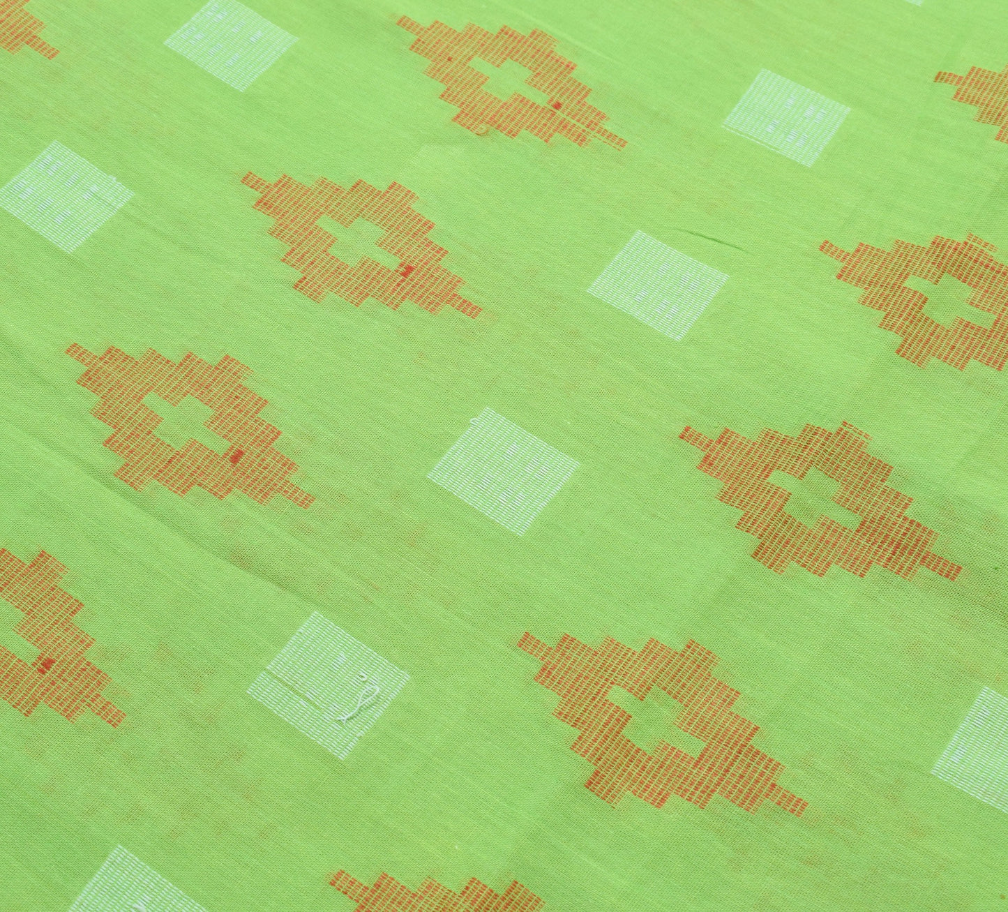 Sushila Vintage Green 100% Pure Cotton Saree Geometrical Woven Sari Craft Fabric