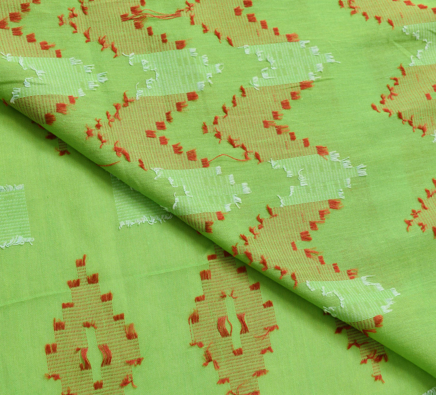 Sushila Vintage Green 100% Pure Cotton Saree Geometrical Woven Sari Craft Fabric