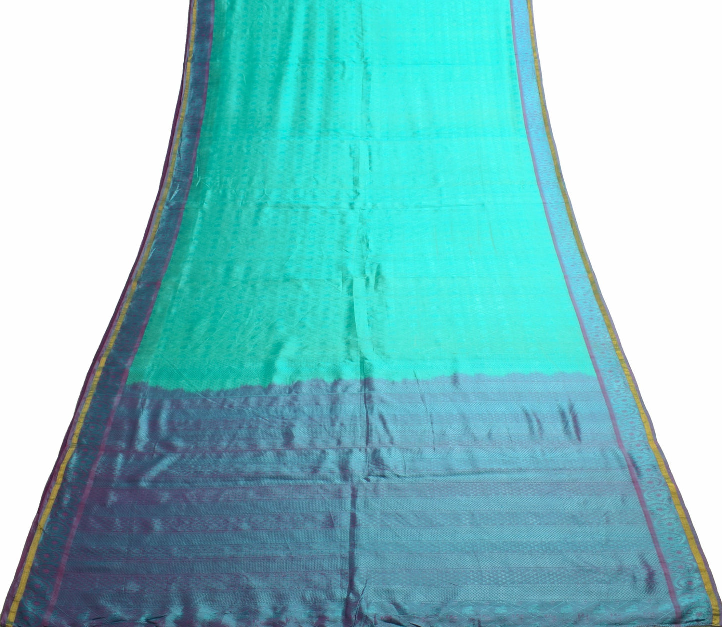 Sushila Vintage Aqua Green Dual Tone Saree 100% Pure Silk Woven Soft Sari Fabric