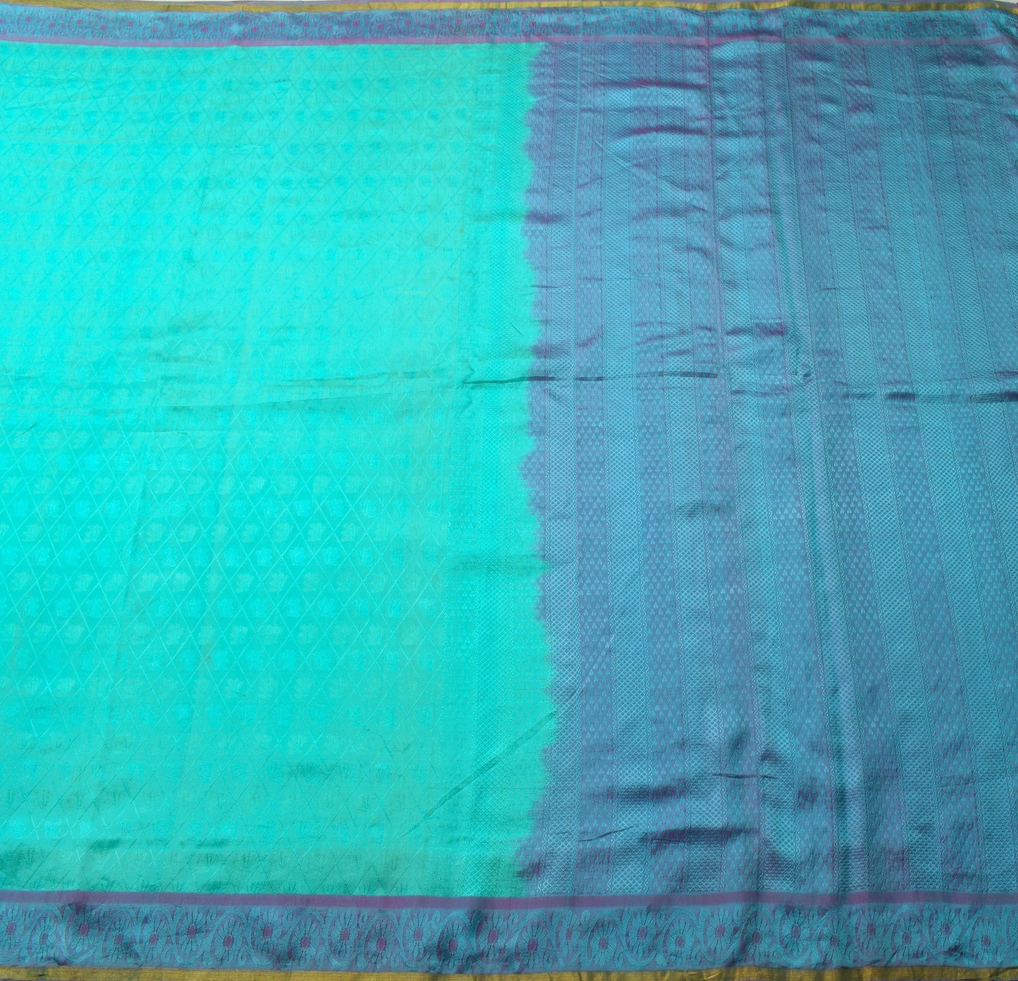 Sushila Vintage Aqua Green Dual Tone Saree 100% Pure Silk Woven Soft Sari Fabric