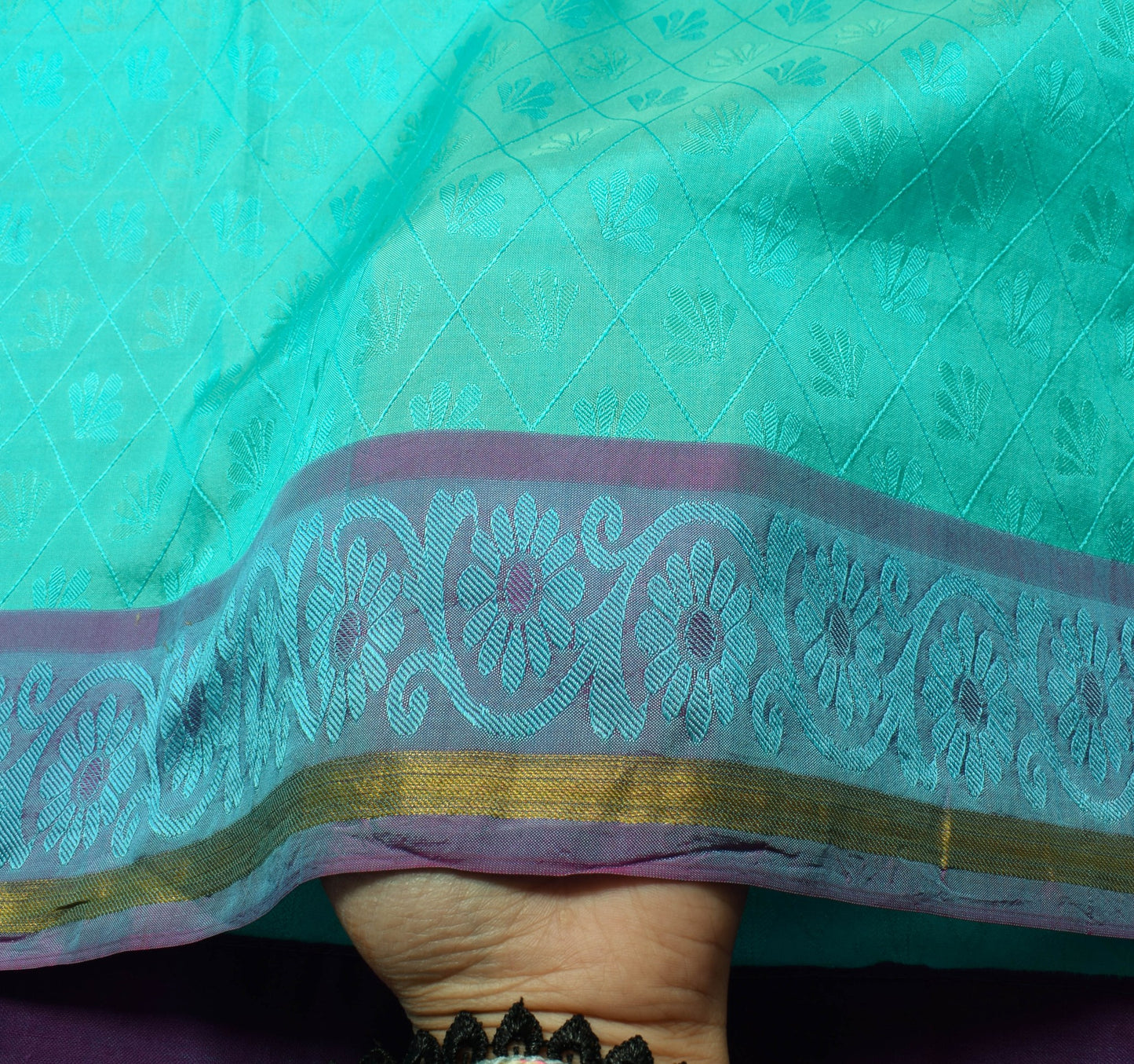 Sushila Vintage Aqua Green Dual Tone Saree 100% Pure Silk Woven Soft Sari Fabric