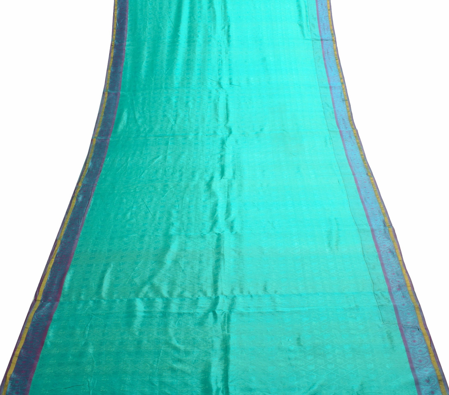 Sushila Vintage Aqua Green Dual Tone Saree 100% Pure Silk Woven Soft Sari Fabric