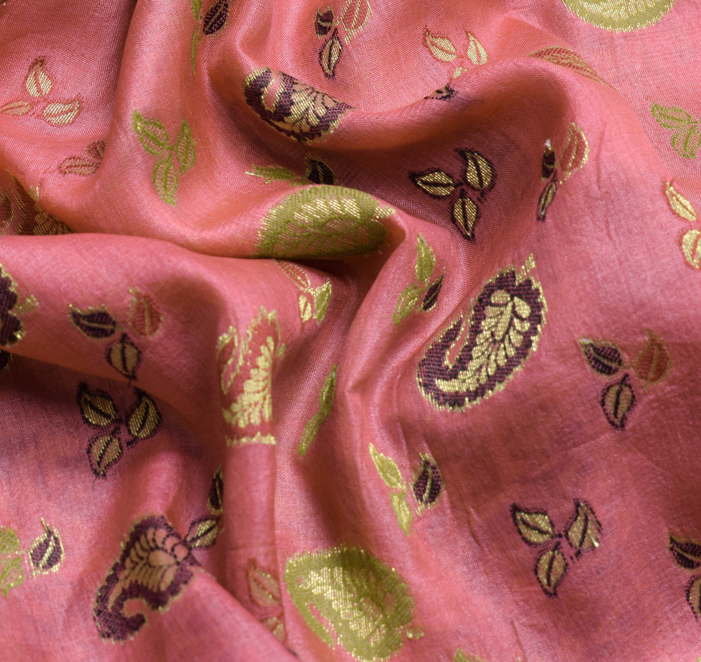 Sushila Vintage Pink 100% Pure Silk Saree Paisley woven Soft Indian Sari Fabric