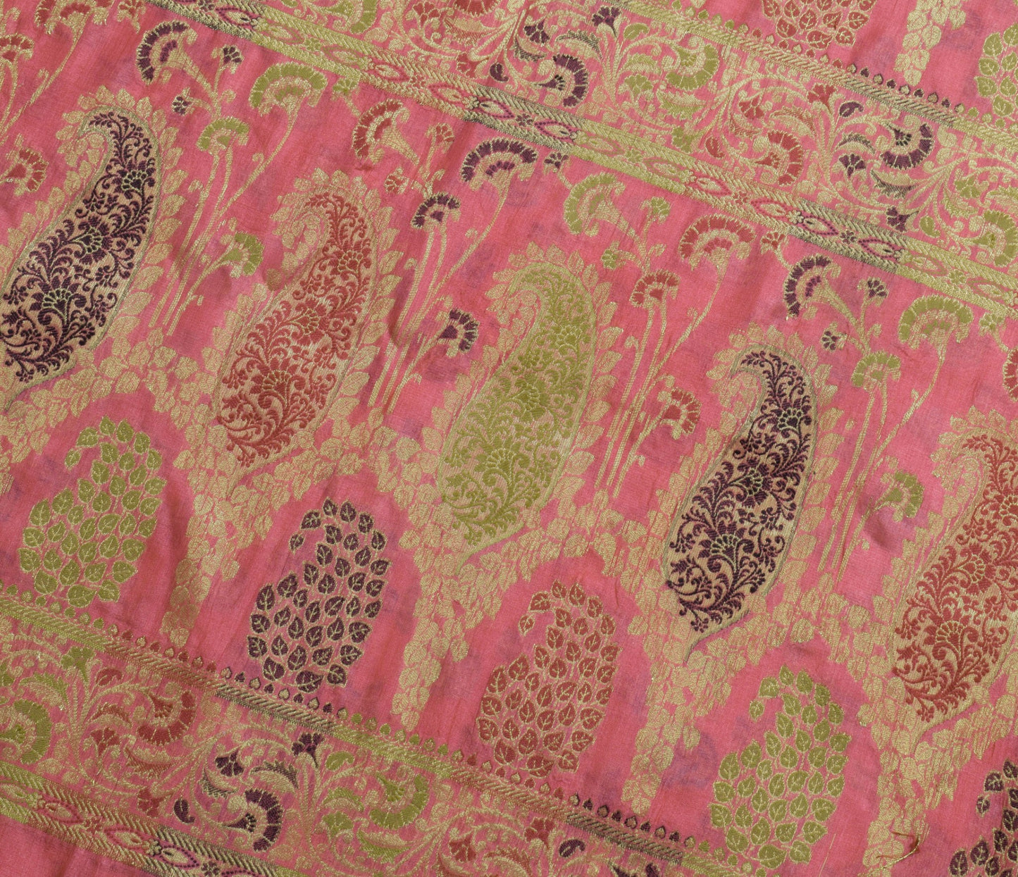 Sushila Vintage Pink 100% Pure Silk Saree Paisley woven Soft Indian Sari Fabric