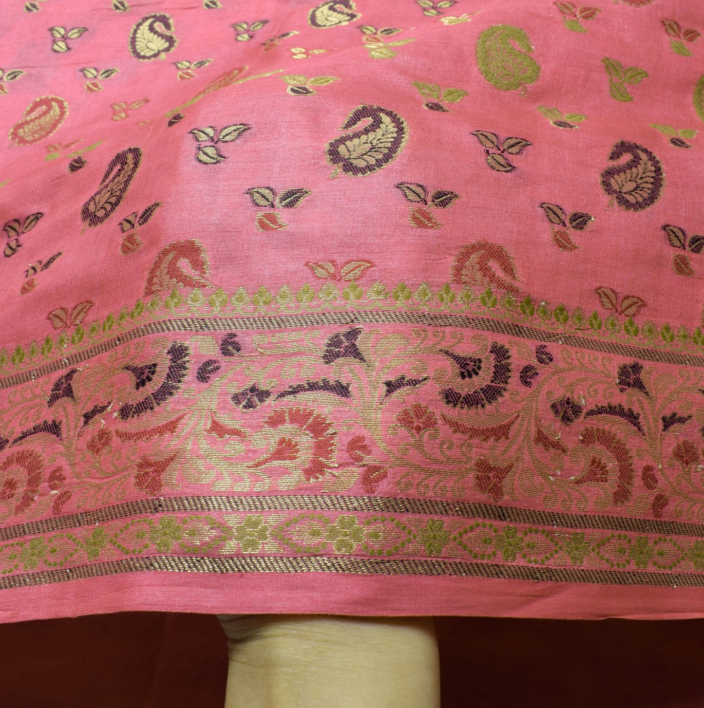 Sushila Vintage Pink 100% Pure Silk Saree Paisley woven Soft Indian Sari Fabric