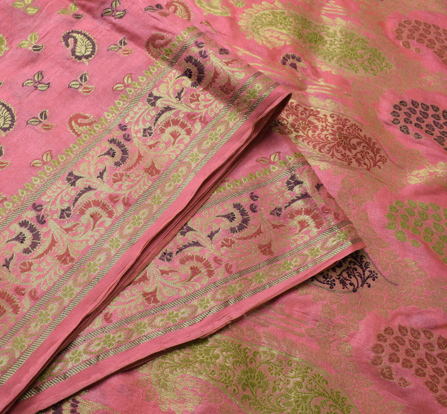 Sushila Vintage Pink 100% Pure Silk Saree Paisley woven Soft Indian Sari Fabric